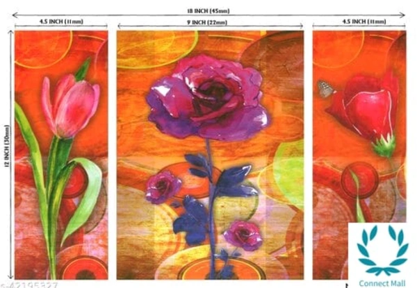 RM Style set of 3 pieces Flowers UV wall Decor & Gifting painting  - Wood, Painted, Pack of3